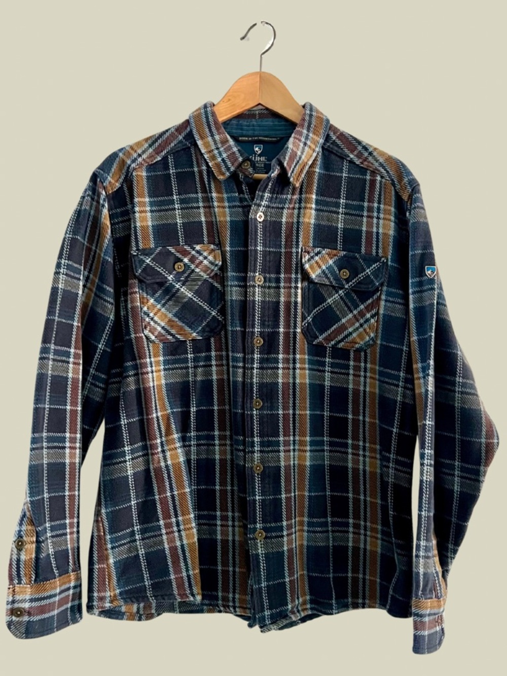 KÜHL Men's Disordr Plaid Button-Up Shirt in Navy & Brown - Heavyweight